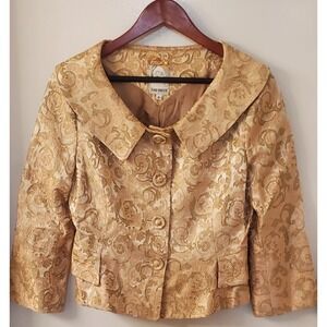 Anthropologie Yoanna Baraschi Jacket 8 Brocade Tapestry Champagne/Rose Gold/Tan